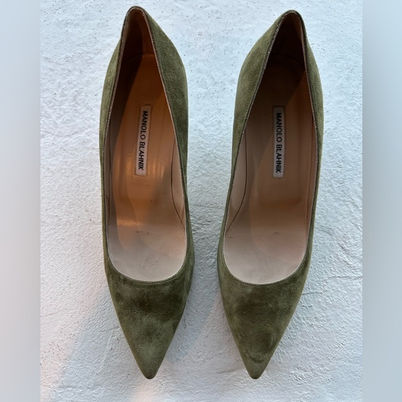 Manolo Blahnik Shoes - Manolo Blahnik Olive Suede Pumps